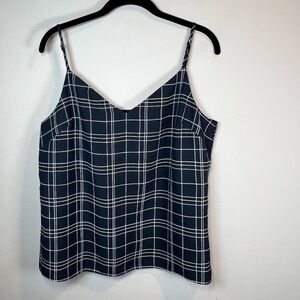 Banana Republic V-Neck Cami Blouse Top Navy Square Adjustable Lined Large Petite